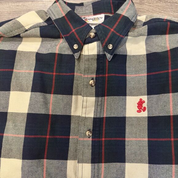 Walt Disney World Vintage Mickey Mouse Button Down Shirt Men's L Tartan Plaid - Picture 3 of 10